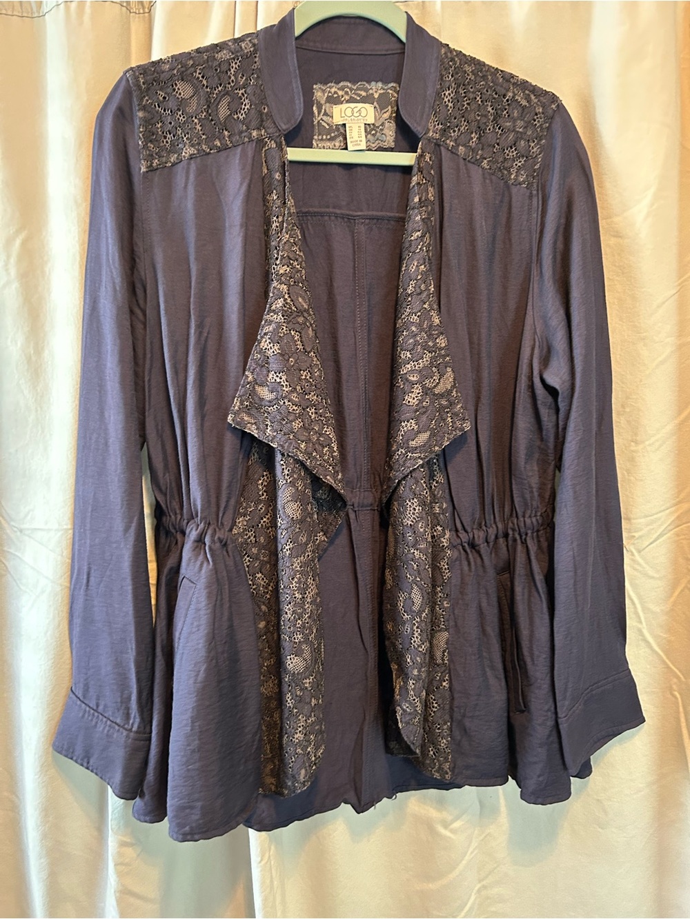 Unique LOGO by Lori Goldstein Lace-Trim Cardigan in darker Blue